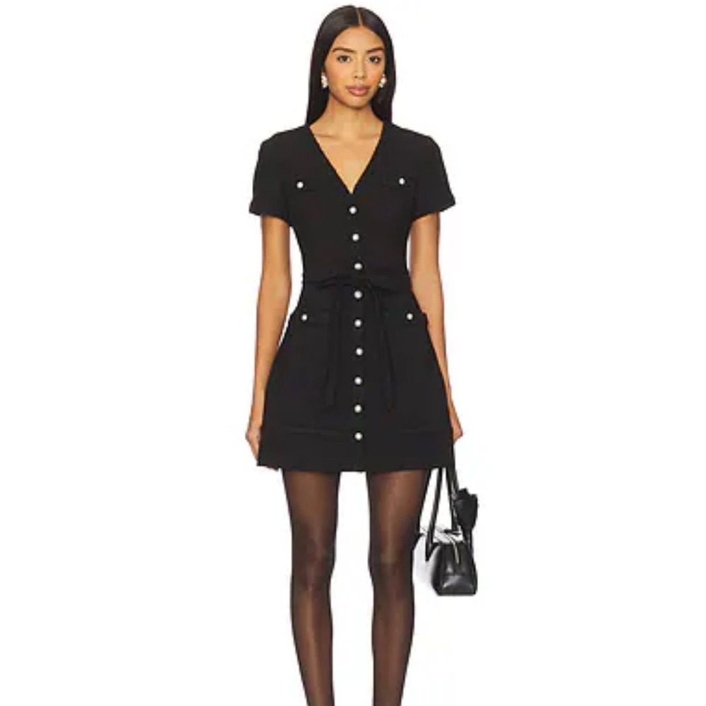 Likely Jolie Dress Black Pearl Button Mini Short Sleeve V-Neck YD2812001LYB 4